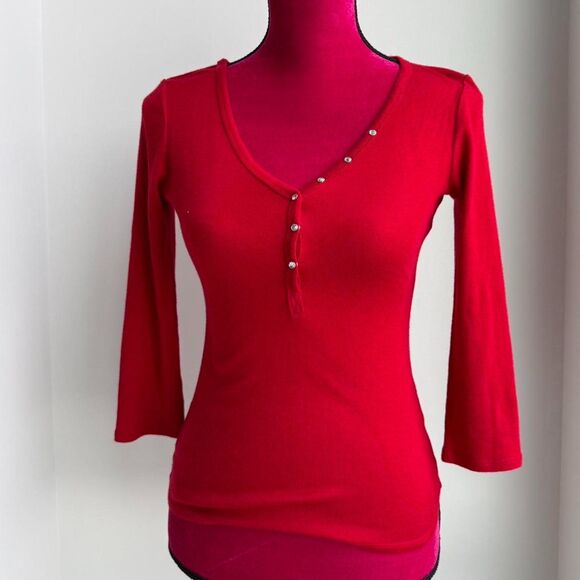 Guess Women's Red Henley top Size XS - Picture 1 of 7